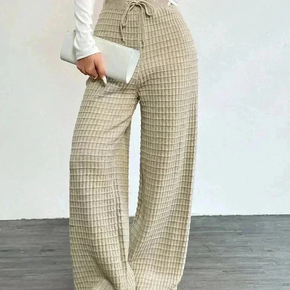 Khaki Casual Women's Flare Knitted Pants - Picture 4 of 6
